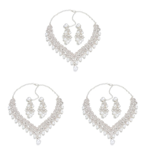 3Pièces Parure Et Boucles D'oreilles Argentées 1