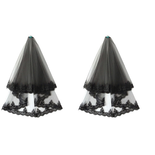 2Pièces Voile Noir Tulle Élégant Pour 1