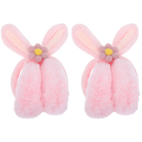 2Pz Morbidi Paraorecchie Invernali Rosa Con Orecchie Coniglio Plush 2