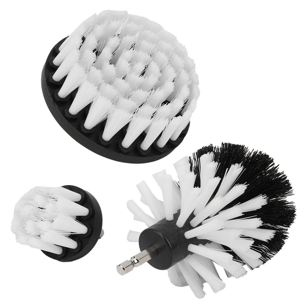 3Pcs Nylon Drill Brush Set For Bathtub Tile Toilet Cleaning, Black 4951359878955