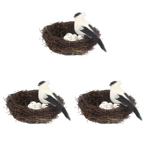 3Pz Set Decorativo Nido Con Uova E Negozio 1