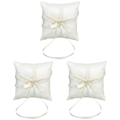 3Pz Cuscini Portafedi Per Cerimonia in Satin Con Decorazioni 1