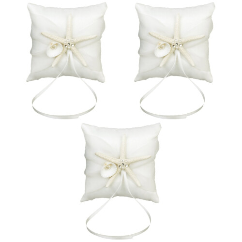 3Pz Cuscini Portafedi Per Cerimonia in Satin Con Decorazioni 2