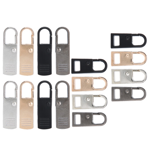 16Pcs Zipper Pull Tab Replacement Set, Zinc Alloy, 2 Sizes & 4 Colors