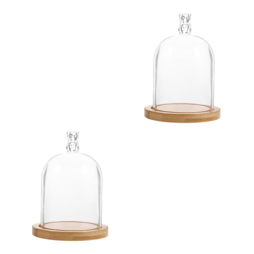 2Stk Transparente Glasblumenhaube, Holzfuß, Langlebig Und 1