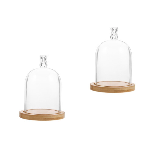 2Stk Transparente Glasblumenhaube, Holzfuß, Langlebig Und 2