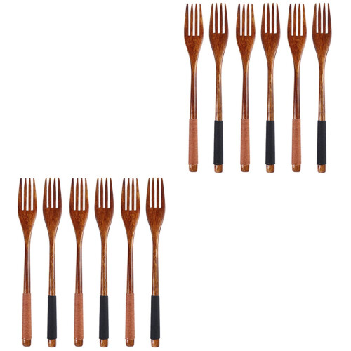 12Stk Japanische Holz Gabel Kinder Fork Bunt Einfache 2