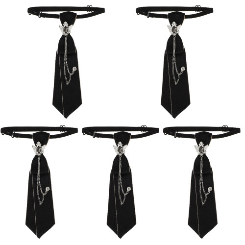 5St Polyester Necktie Pre-Gestrikt Zwart Formele Gelegenheid 1