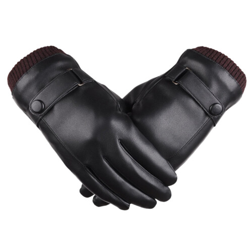 2Pcs Men Touchscreen Gloves Black PU Warm Driving Gloves