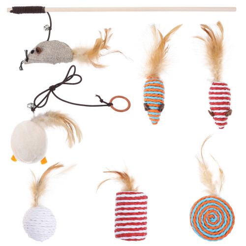 2Sets Interaktives Katzenspielzeug Mäuse-Stick Mit