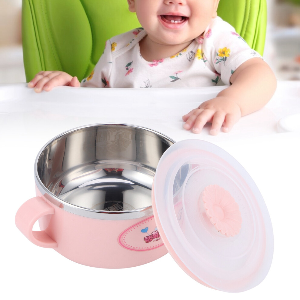 Kids Stainless Steel Baby Bowl with Cartoon Pattern 304 350ml Pink