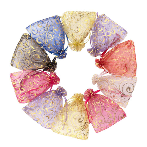 100Pz Sacchetti Organza Con Coulisse Per Regali E Gioielli
