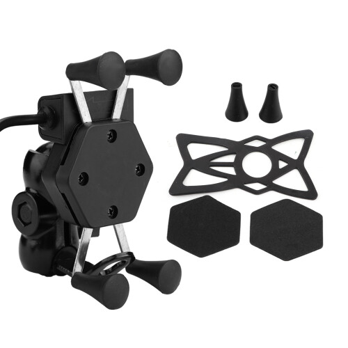 Universaler Motorradtelefonhalter mit USB-Ladegerät, Schwarz 1