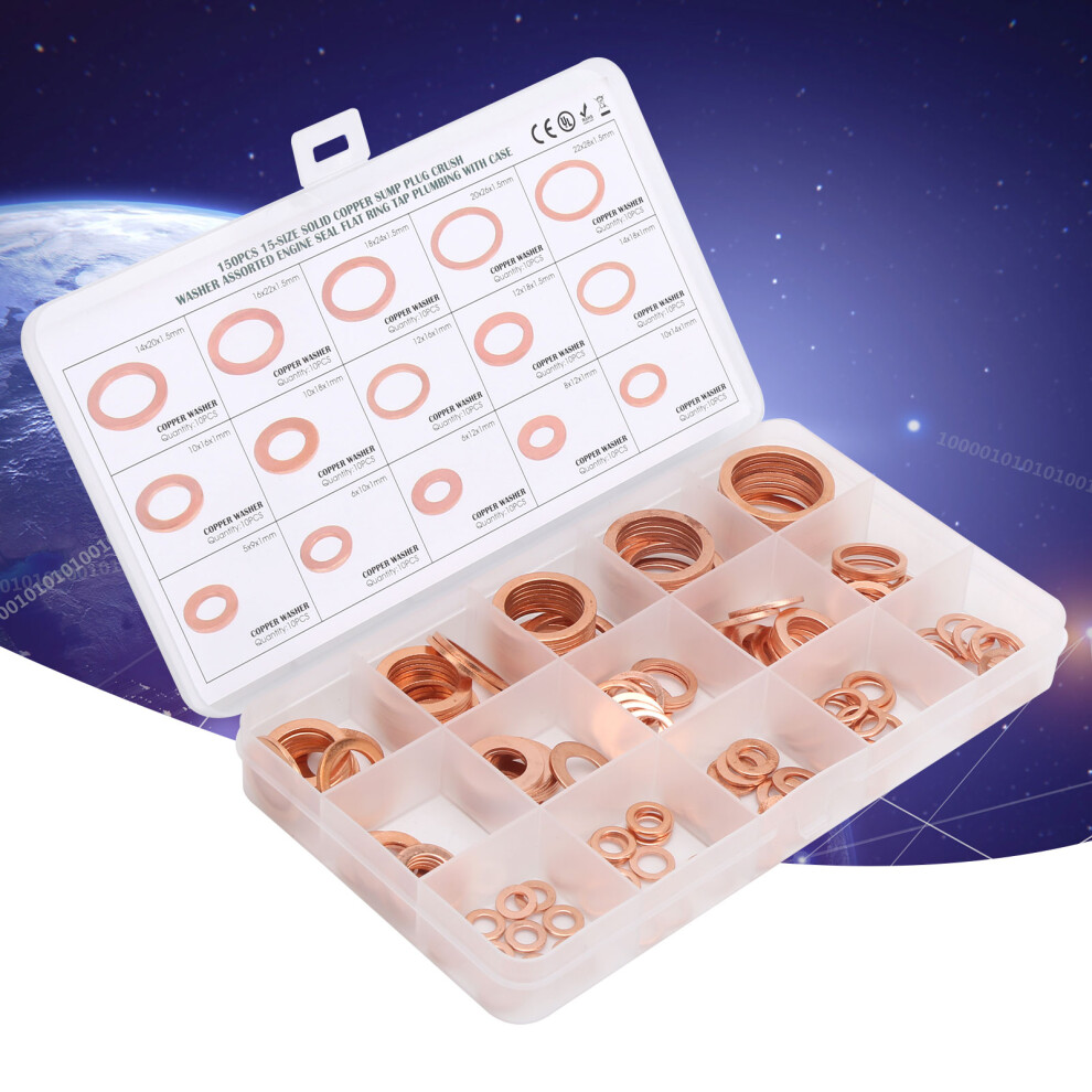 Pack Of 150 Red Copper Sealing Rings O Rings Flat Gasket Washers 12Mm 8781359888076