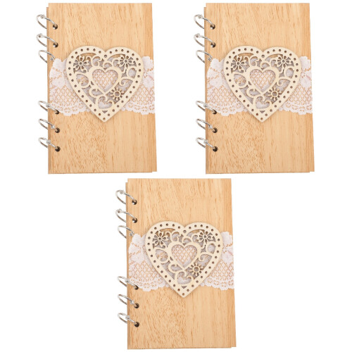 3Stk Holz Hochzeit Notizbuch Rustikal Hellgelb 2