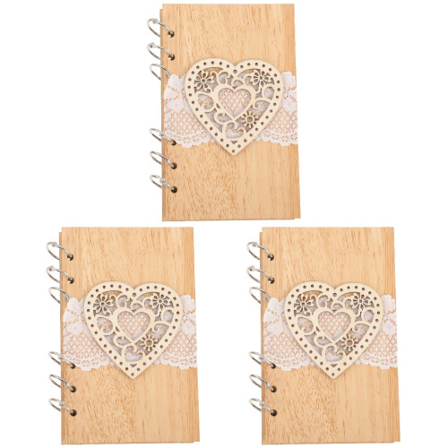 3Stk Holz Hochzeit Notizbuch Rustikal Hellgelb 1