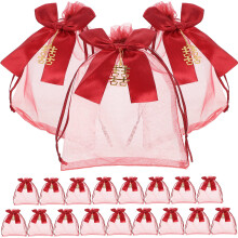 60Stk Rote Organza-Geschenkbeutel Mit Kordelzug Für Hochzeit & Party