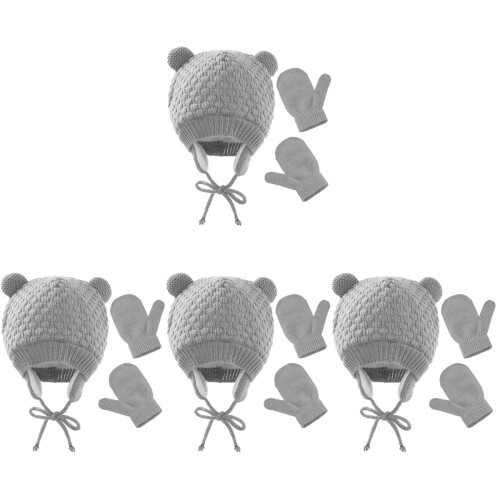 4Sets Winterhut Für Babys Grau Weiches Strickmaterial 1