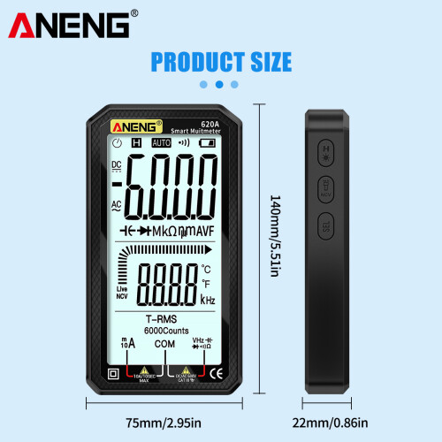 4.7-Inch LCD Digital Multimeter AC/DC True-RMS, 6000 Counts, Portable Black/Red 2