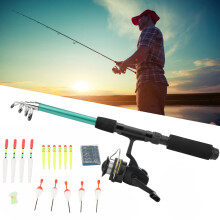Compact Fishing Set with Portable Pole Reel Line Hooks Floats & Box