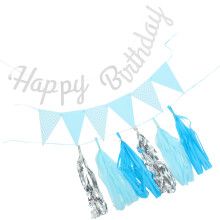 2Sets Blaue Geburtstagsparty Banner Aus Papier Und Plastik