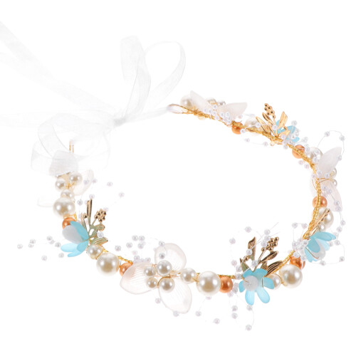 4Stk Blaue Blumen Haarreif Mit Perlen Und 2