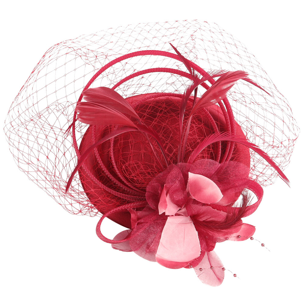 4St Donkerrood Vintage Fascinator Haarclip Hoofdband Voor Vrouwen-image