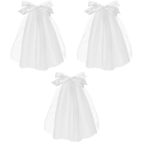 3St Witte Mesh Sluier Met Strik En Parelaccenten Bruiloft 2