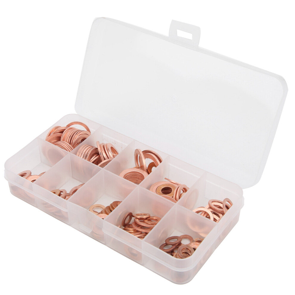 200Pcs Red Copper Gasket O Rings Set, Sizes M5âM14, Flat Washer 3001359894613