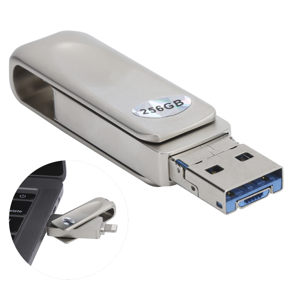 256Gb 3-In-1 Otg Usb Flash Drive For Android, Ios, Windows, Silver 8191359895194