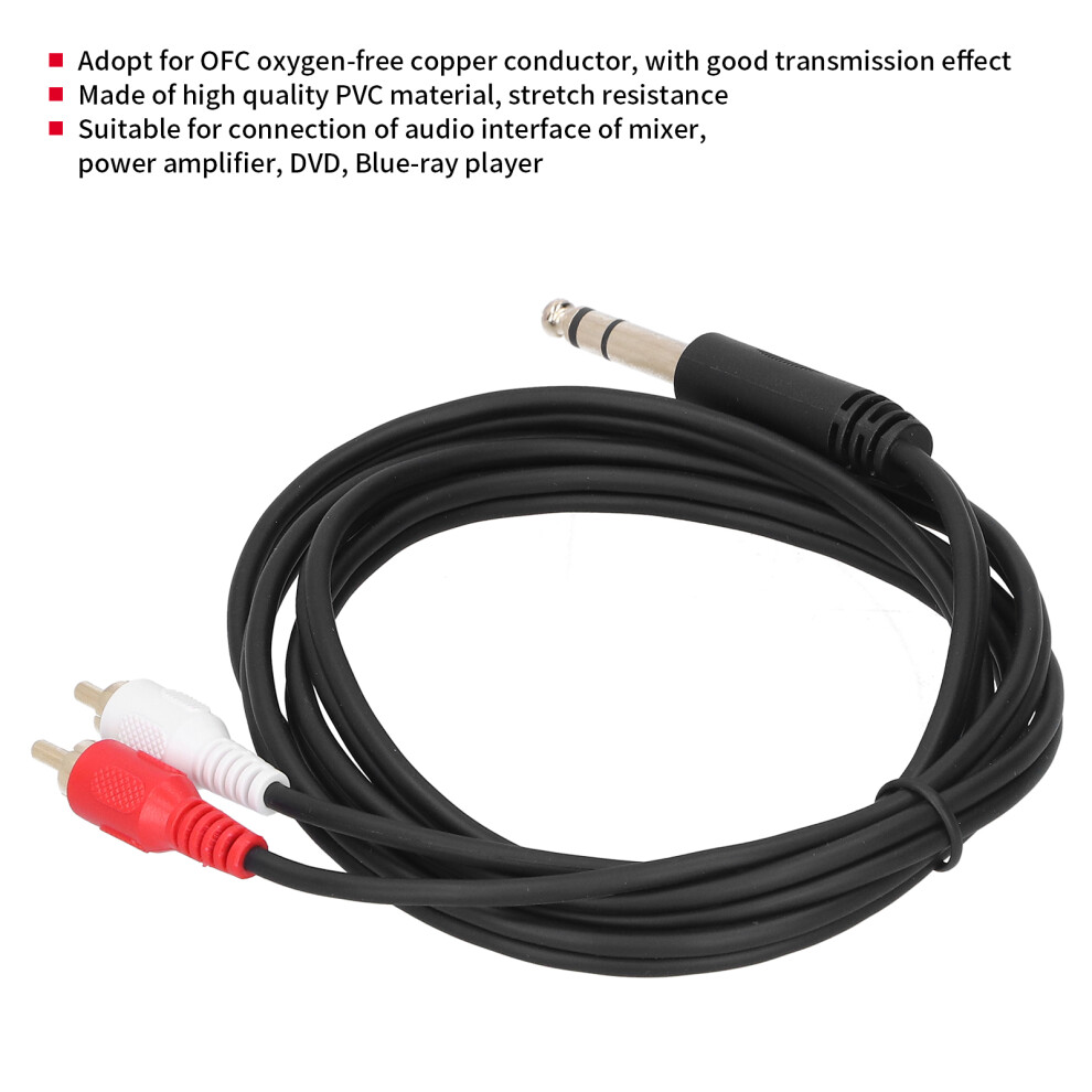 6.35Mm To Dual Rca Audio Cable 1.5M Pvc Splitter Adapter 9361359895480