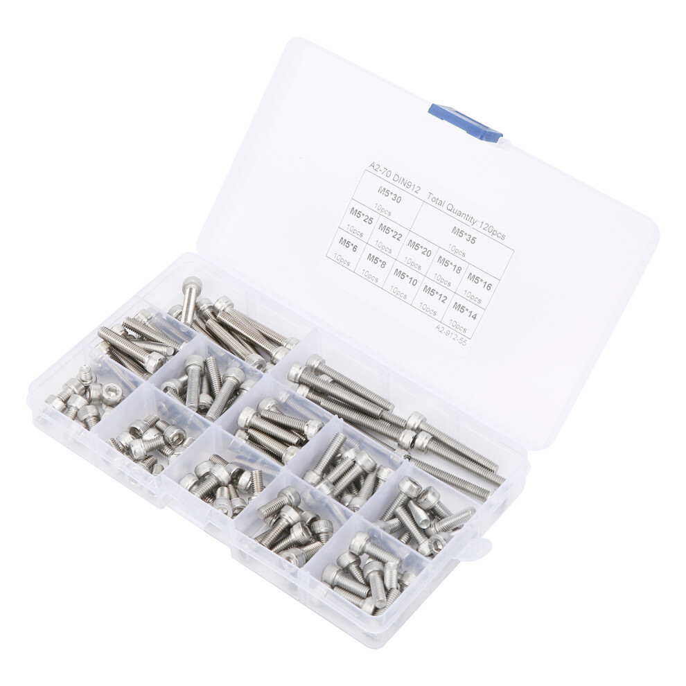 304 Stainless Steel Hex Socket Screw Cap Set 120Pcs M5 Multi-Length 7611359896164