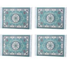 Decorative Desk Pad Oriental Persian Carpet Style, Non Slip Durable Microfiber, For Elegant Office Home Accessories (SET OF 4, Vivid Colors)