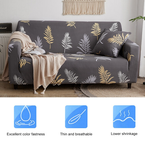 Elegante Blättermuster Elastischer Sofabezug für 2-Sitzersofa, Grau
