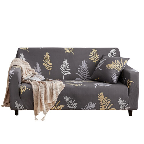 Elegante Blättermuster Elastischer Sofabezug für 2-Sitzersofa, Grau 1