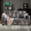 Elegante Blättermuster Elastischer Sofabezug für 2-Sitzersofa, Grau 14