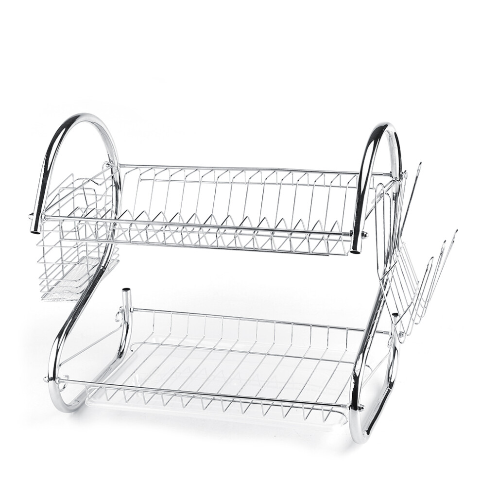 Double-Layer Dish Drying Rack with Large Capacity, Kitchen Organizer Featuring Cup Holder and Anti-Rust Stainless Steel Construction, Includes Cutting-image-OPC-PMWKXQ5-NEW