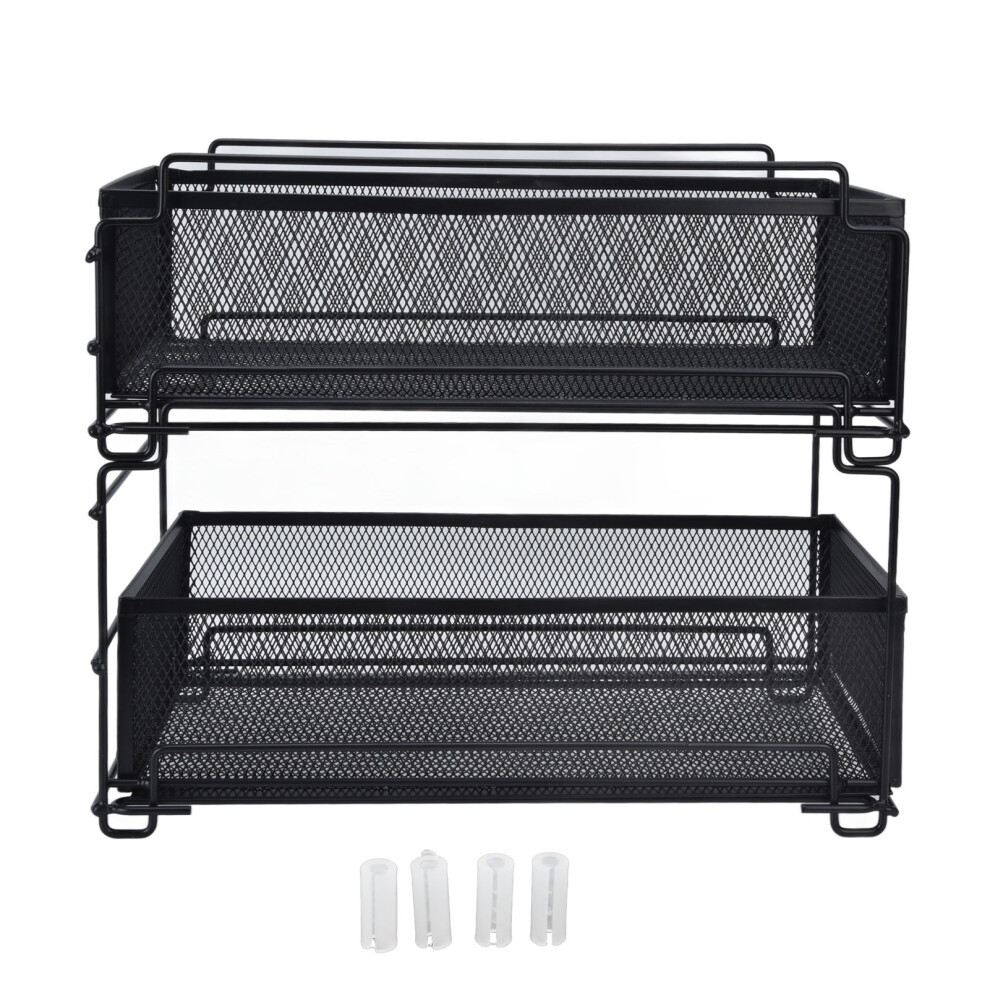 Kitchen Cabinet Organizer With Smooth Slide Rails, Metal Mesh Storage Rack For Under Sink And Pantry Organization-image-OPC-PMWKY7H-NEW