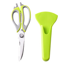 Tesoura culinária resistente, cinza e verde, 7 em 1, lâmina micro-serrilhada para melhor aderência em materiais escorregadios, suporte magnético