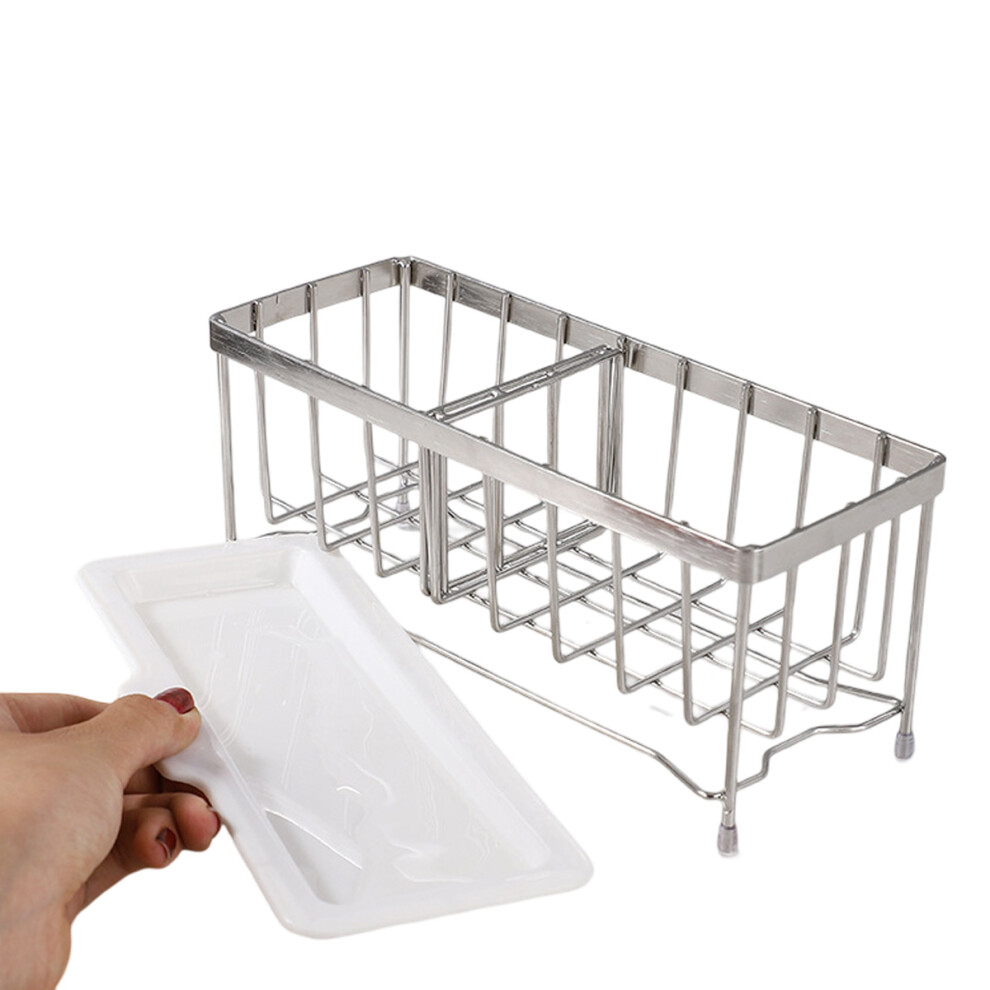 Dish Brush Holder For Kitchen Countertop, Stainless Steel Sink Caddy With Multipurpose Clips And Detachable Tray, Ventilated Adjustable Partition Orga-image-OPC-PMWMH7J-NEW