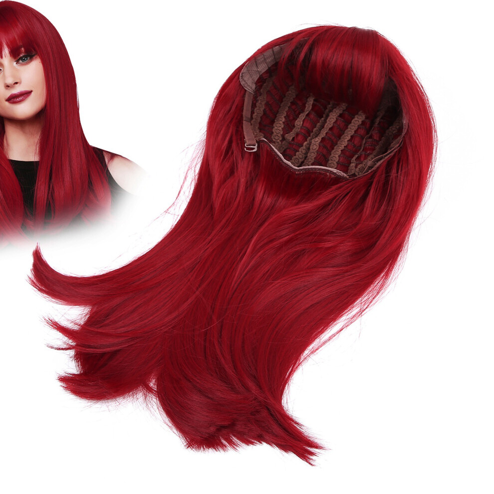 Women's 47cm Red Wig - Heat Resistant Fiber Straight Bang Style