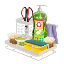 Kitchen Sink Organizer With Self Drain Sponge Holder Rustproof Stainless Steel Easy Clean Design Modern Mini Sink Caddy For Bathrooms Kitchens
