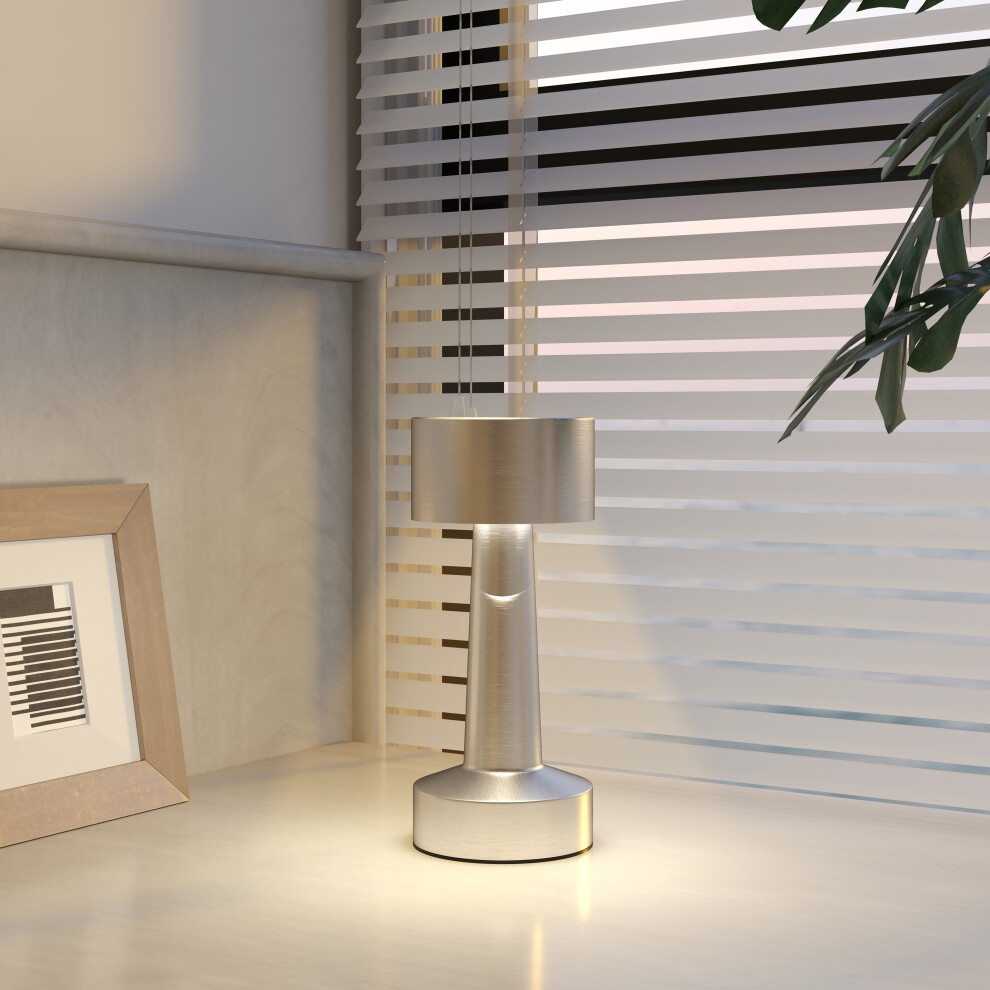 Homcom Led Cordless Table Lamp With Battery Operated For Bedroom, Silver