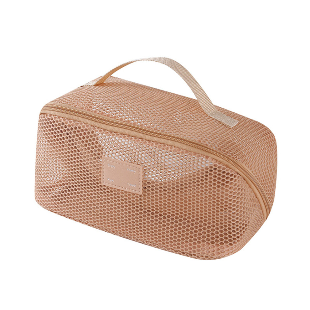 Mesh Cosmetic Pouch Spacious Interior Multi-Deep apricot