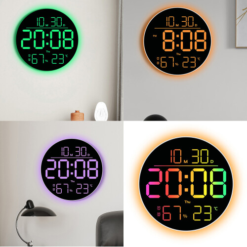 Kleurveranderende LED-wandklok met extra groot display Stil 1
