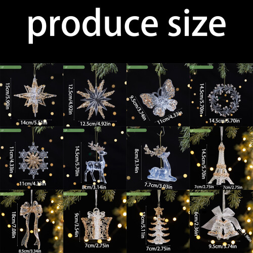 Clear Glitters Acrylic Christmas Ornament Deer Snowflake-M 2