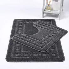 (Grey) Diem Bath Mat & Pedestal Mat 2 Pieces Set Anti-Slip Ultra Soft Highly Water Absorbent Bathroom Toilet Rug Polypropylene Material Rubber Back