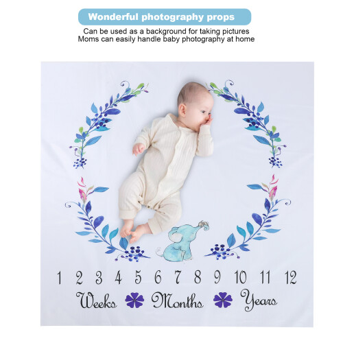 Elephant Pattern Baby Photography Cloth 100x100cm Polyester Cotton 2