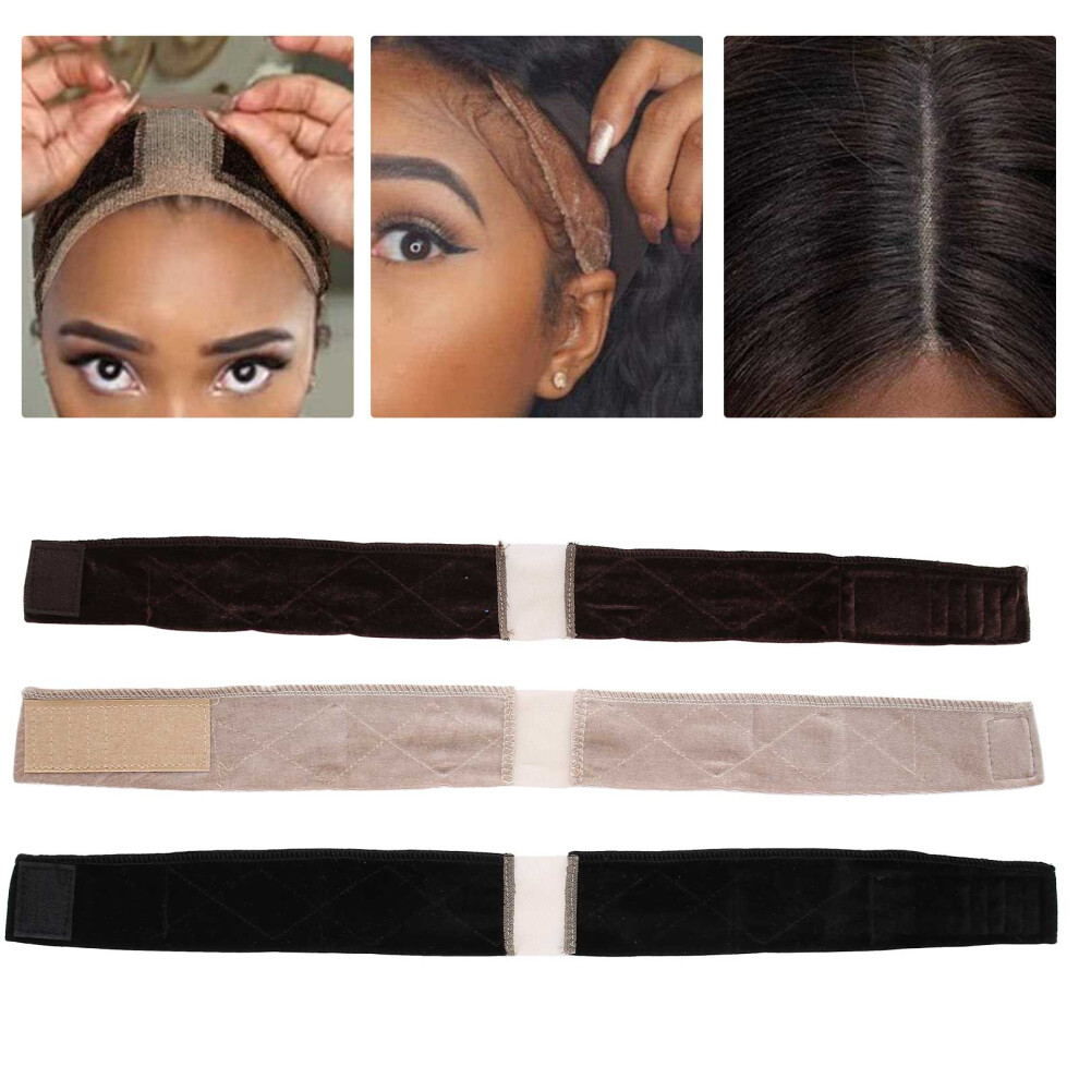 Unisex 3Pcs Wig Grip Bands Secure Fit Adjustable 21-25Cm Velvet Lace Headband