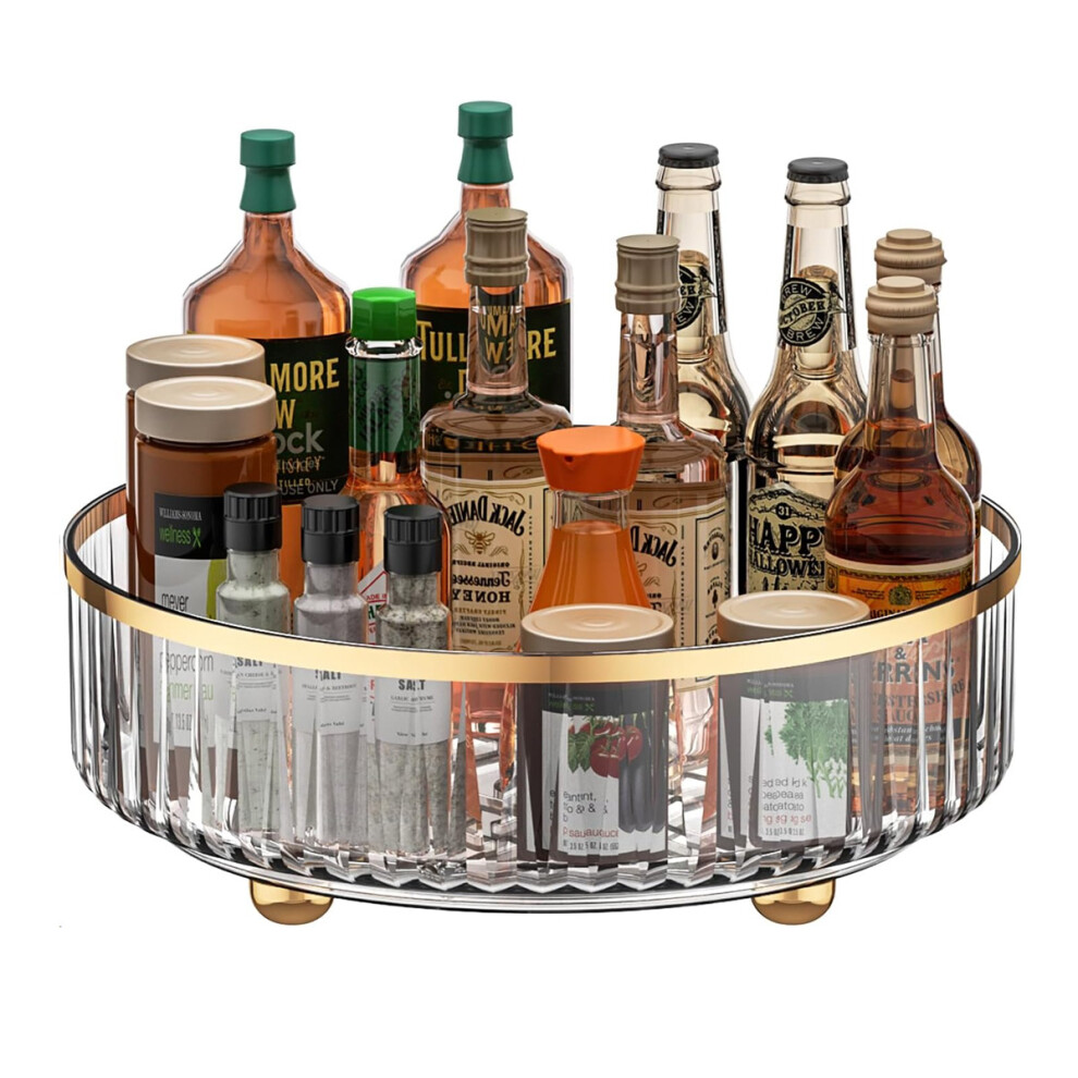 Non Skid Rotating Storage Tray for Bathroom Vanity, Rotating Kitchen Spice Organizer Large Capacity Transparent Storage Solution, 360 Degree Rotating-image-OPC-PMWNJ8P-NEW